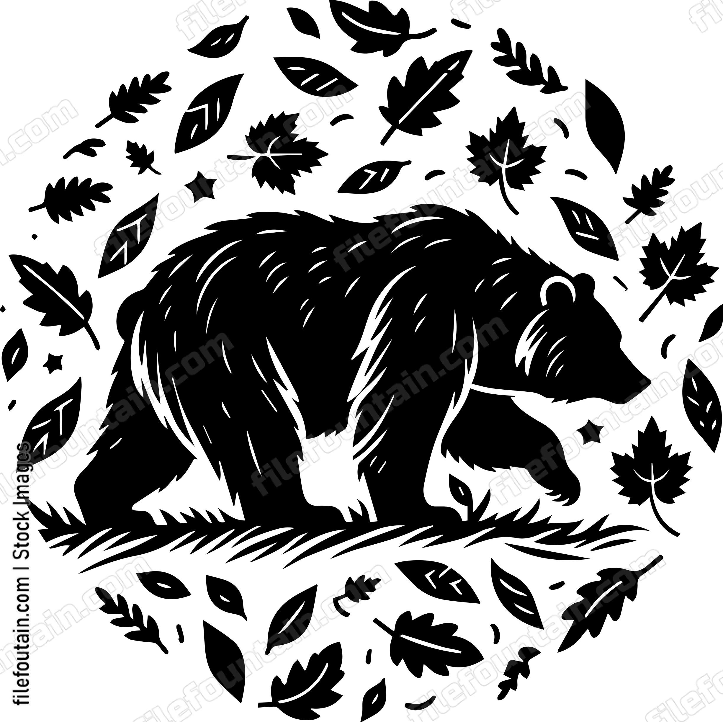 Rustelling Bear Rustling Through Autumn Leaves Logo Vector Design - FileFountain