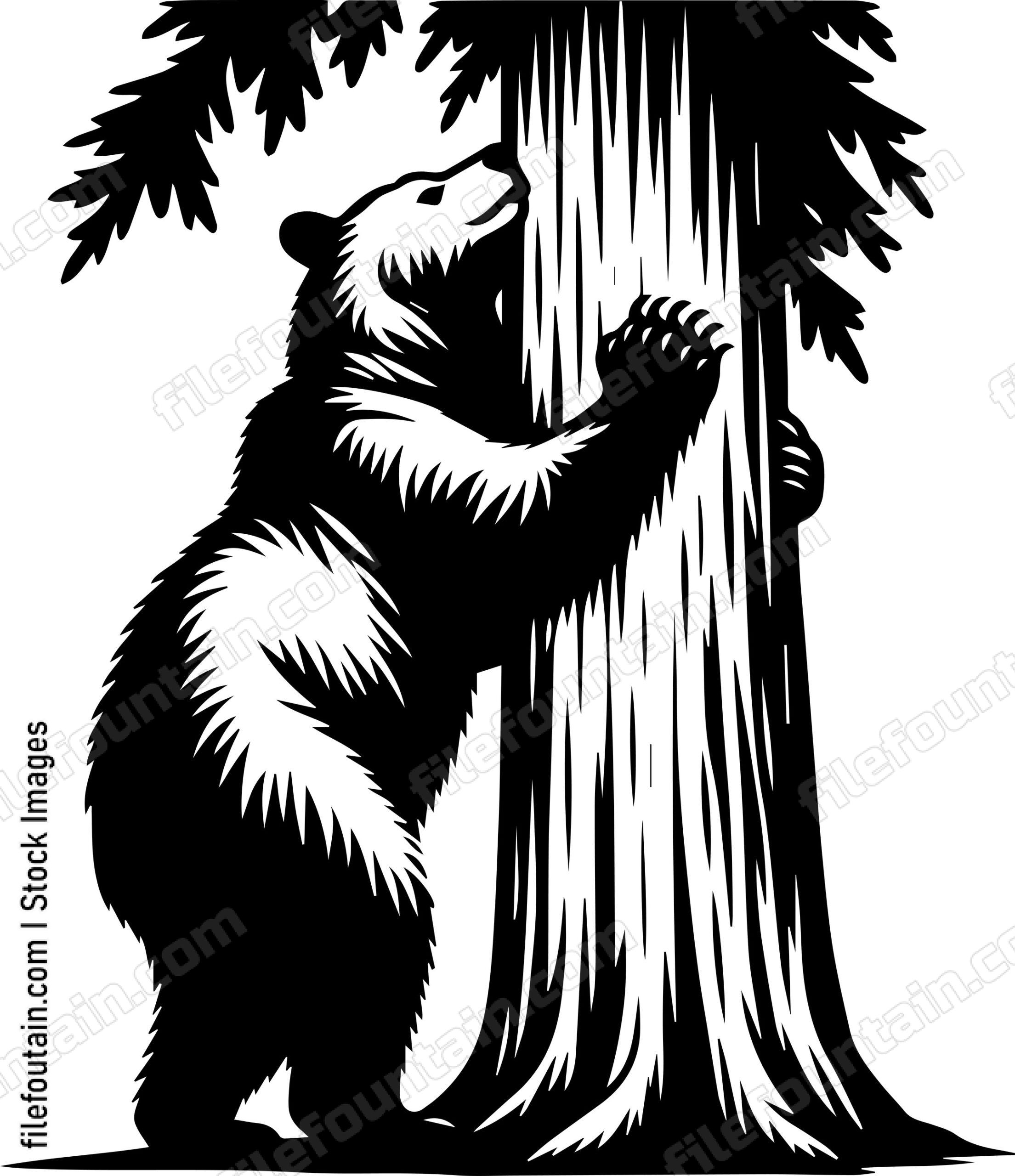 Bear Scratching Its Fur Against Forest Bark