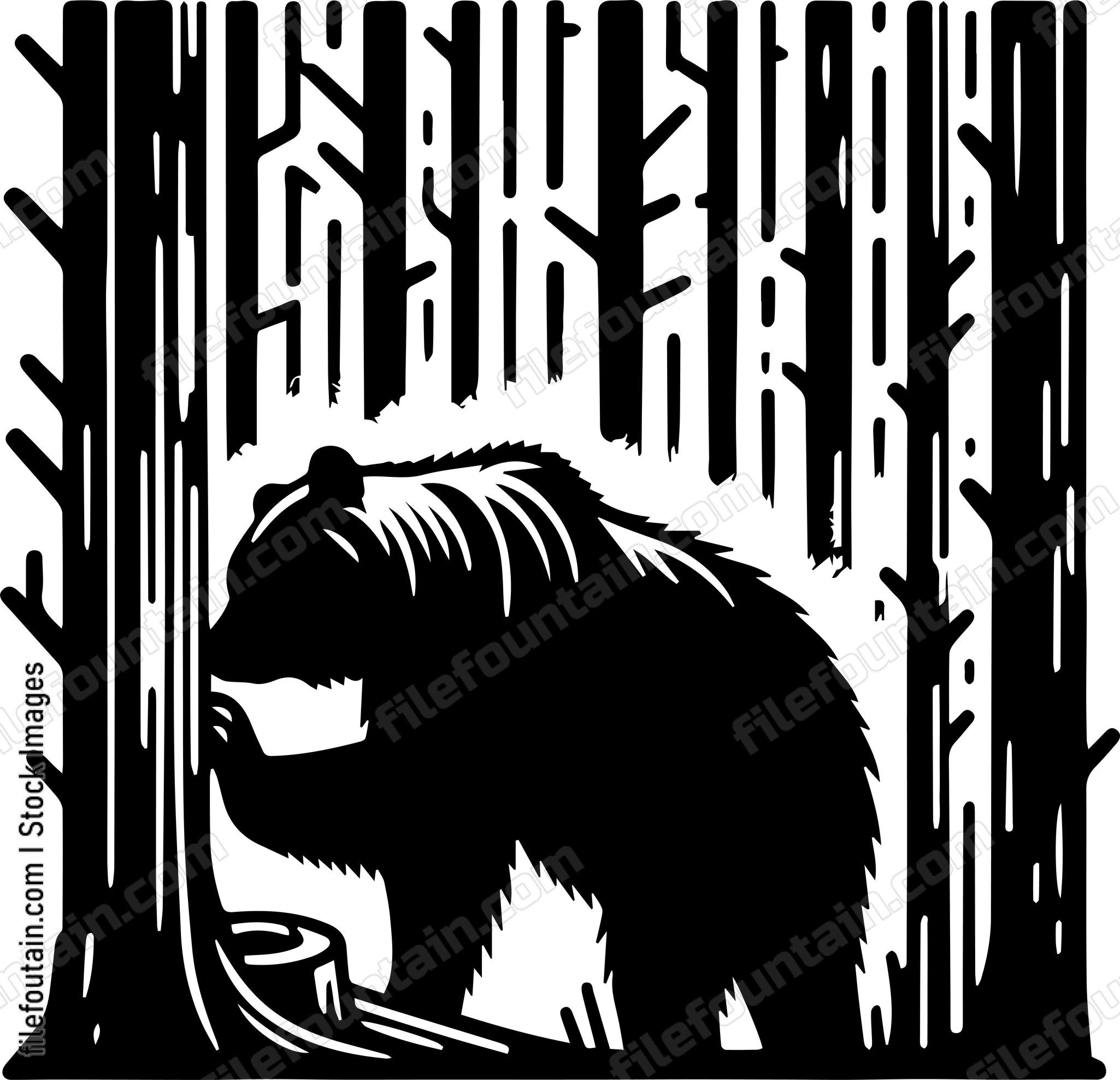 Bear Scratching Its Fur Against Forest Bark