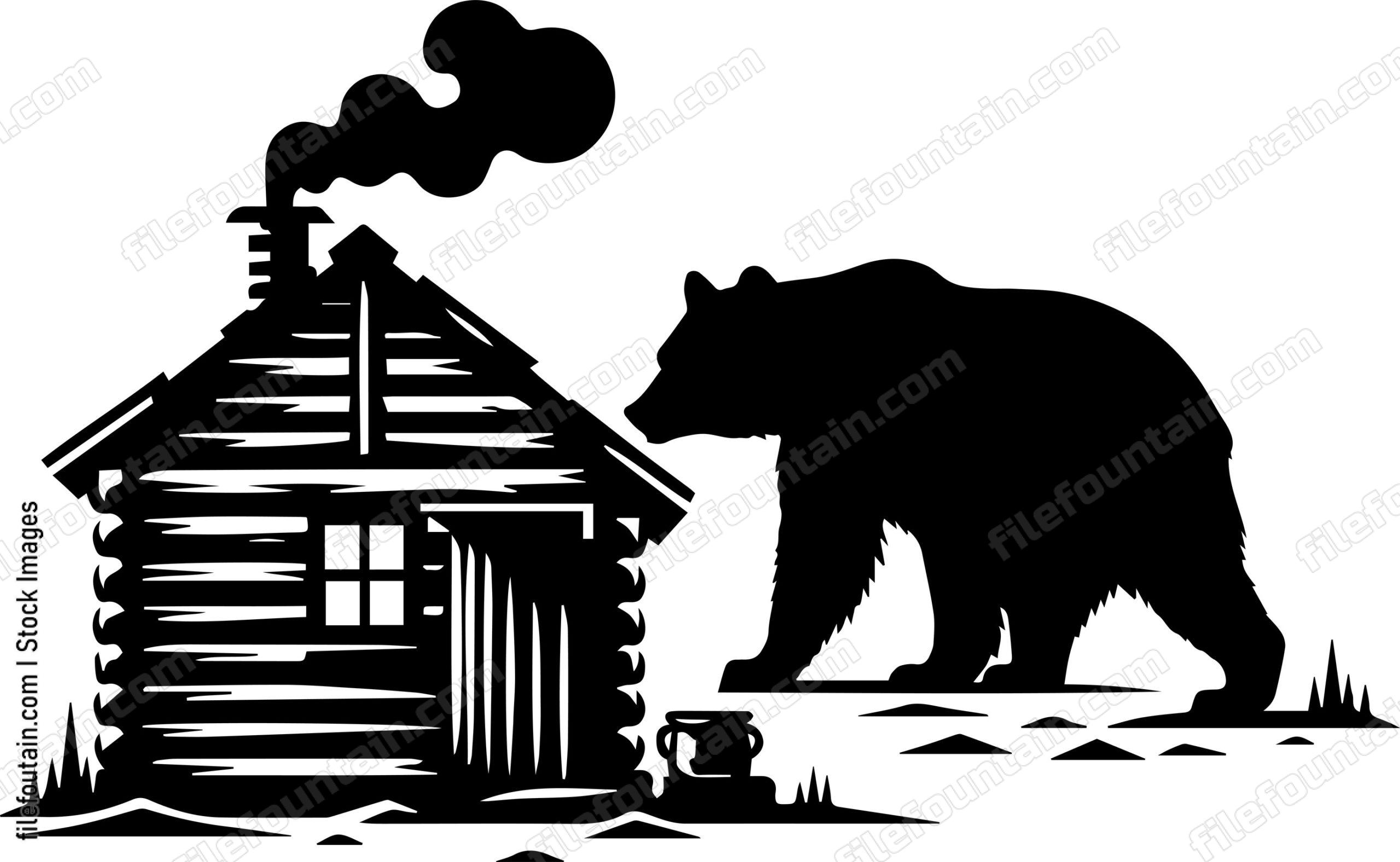 Bear Sniffing Around an Old Trappers Cabin