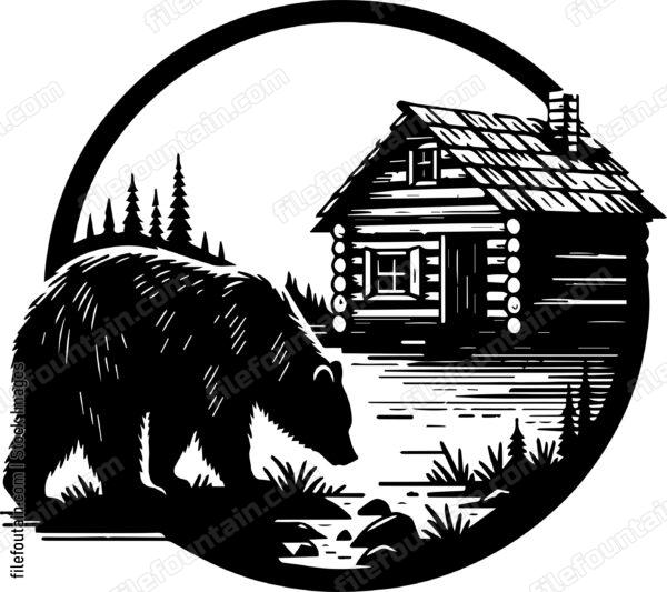Bear Sniffing Around an Old Trappers Cabin