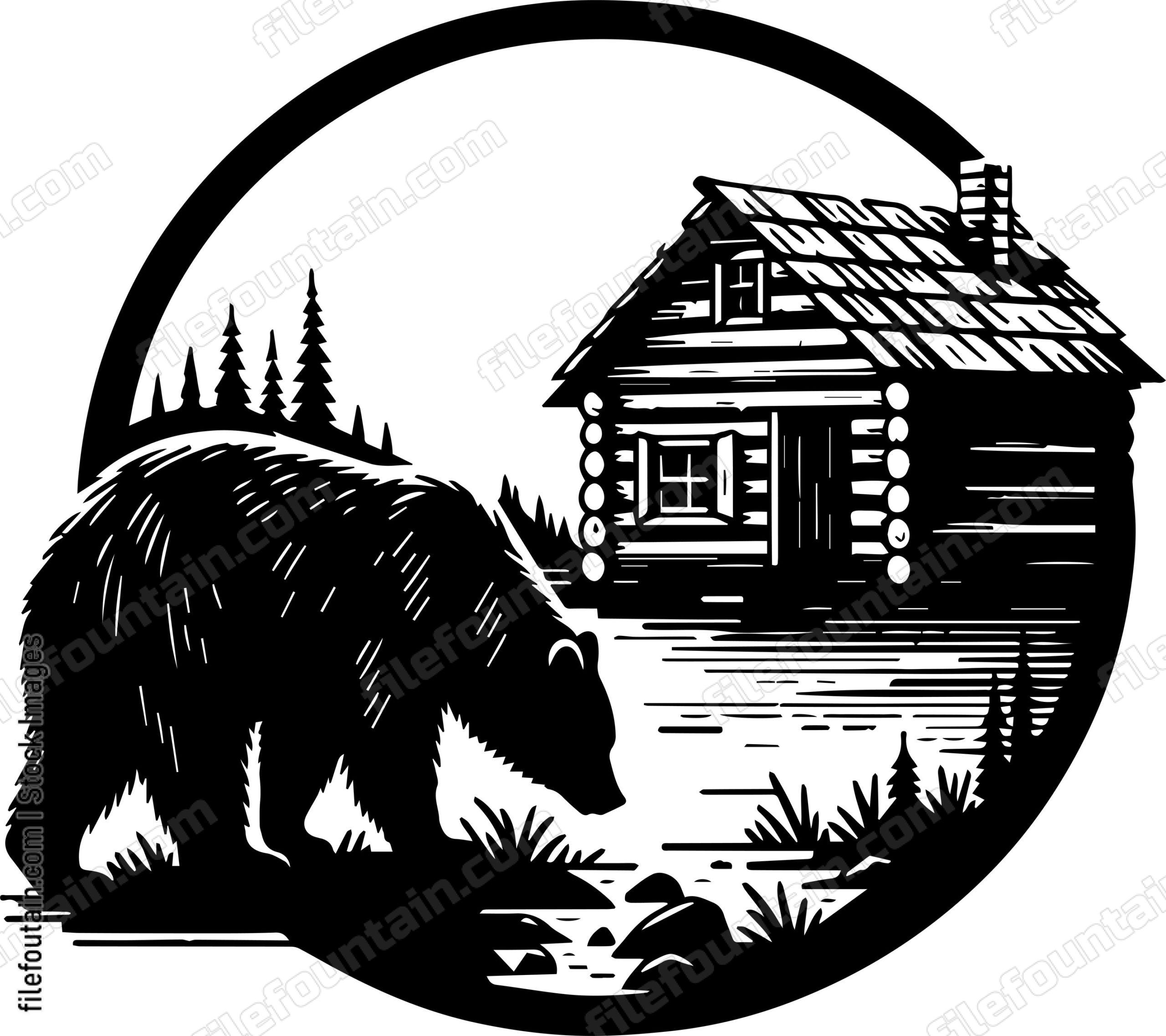 Bear Sniffing Around an Old Trappers Cabin