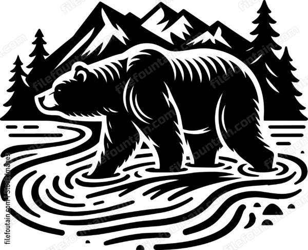Bear Treading Through a Mountain Stream
