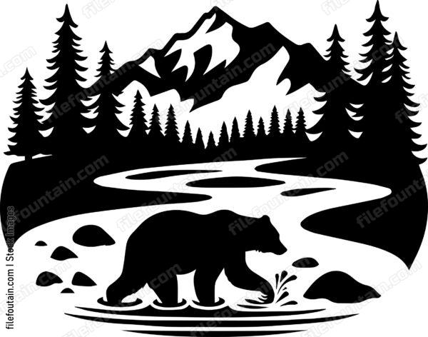 Bear Treading Through a Mountain Stream