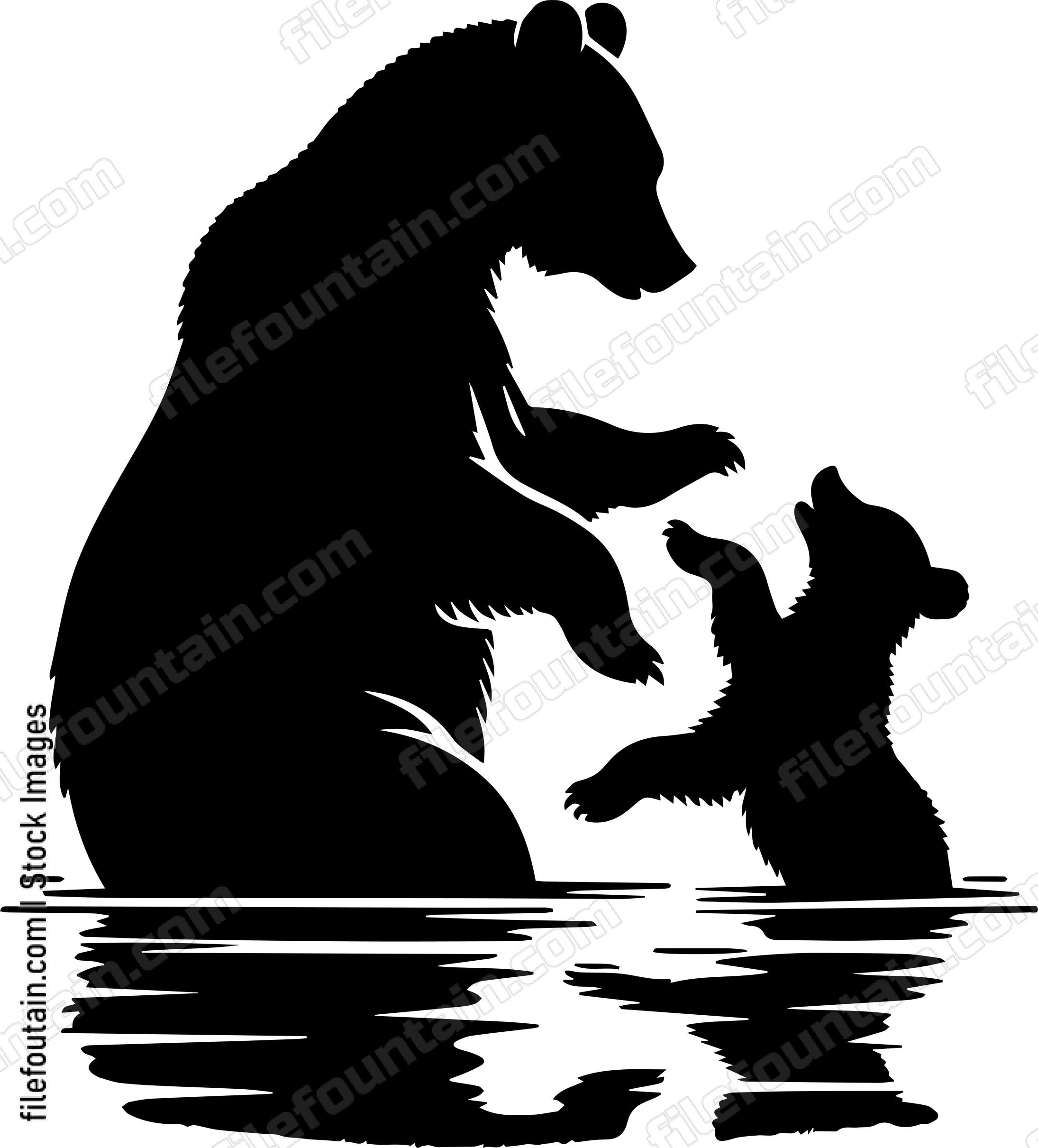 Mother Bear Teaching Cub to Swim