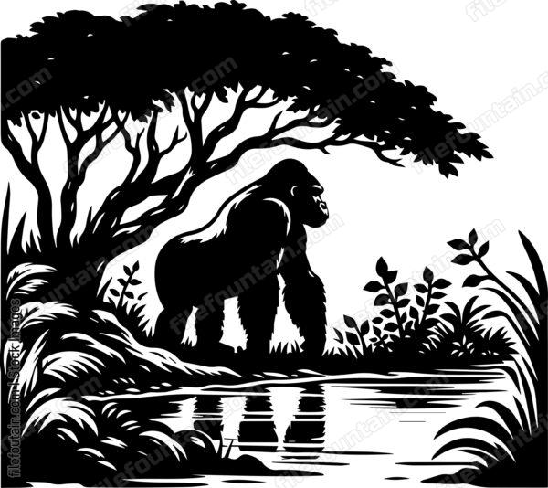 Silverback Gorilla at the Edge of a Forest Stream