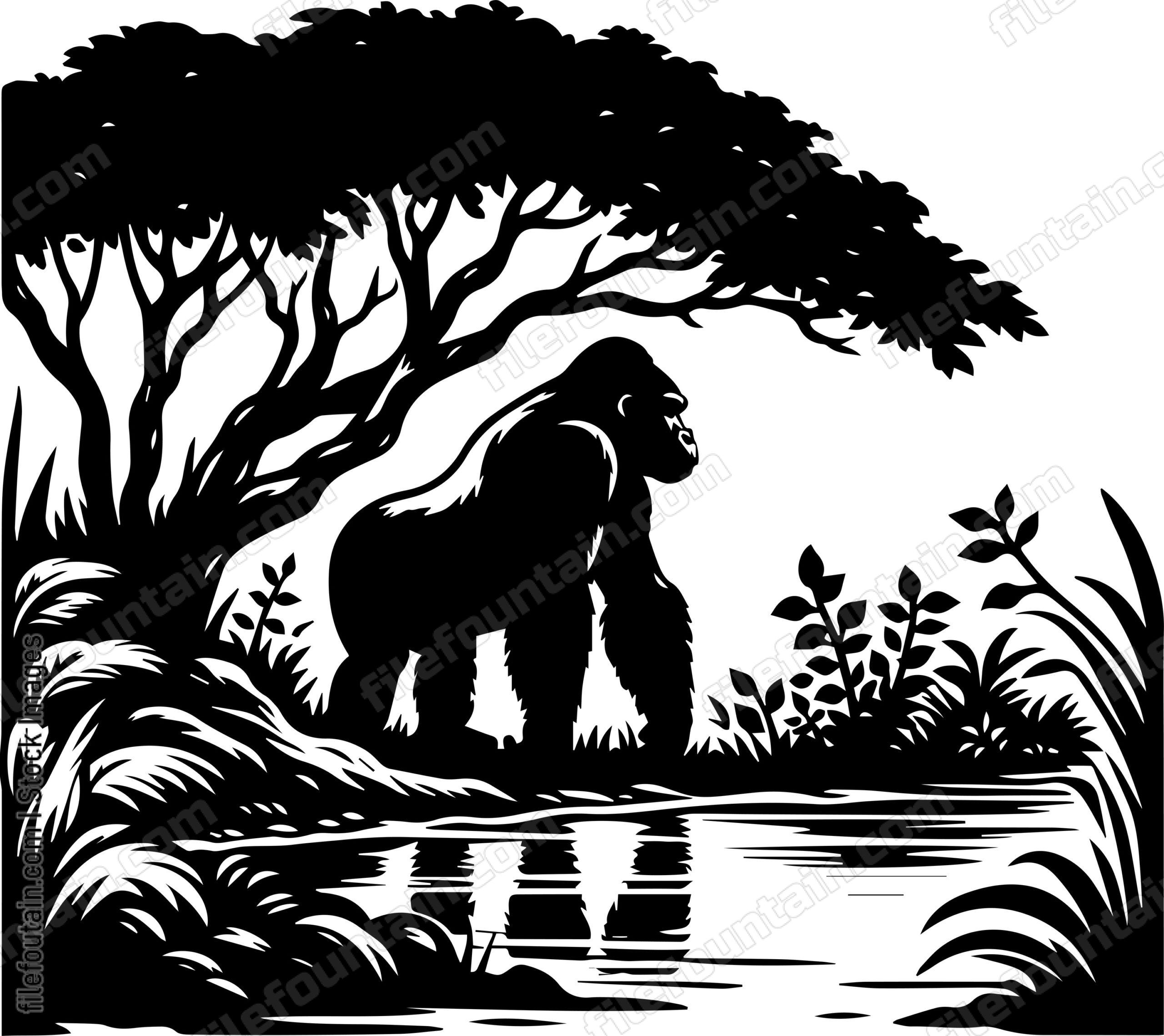 Silverback Gorilla at the Edge of a Forest Stream