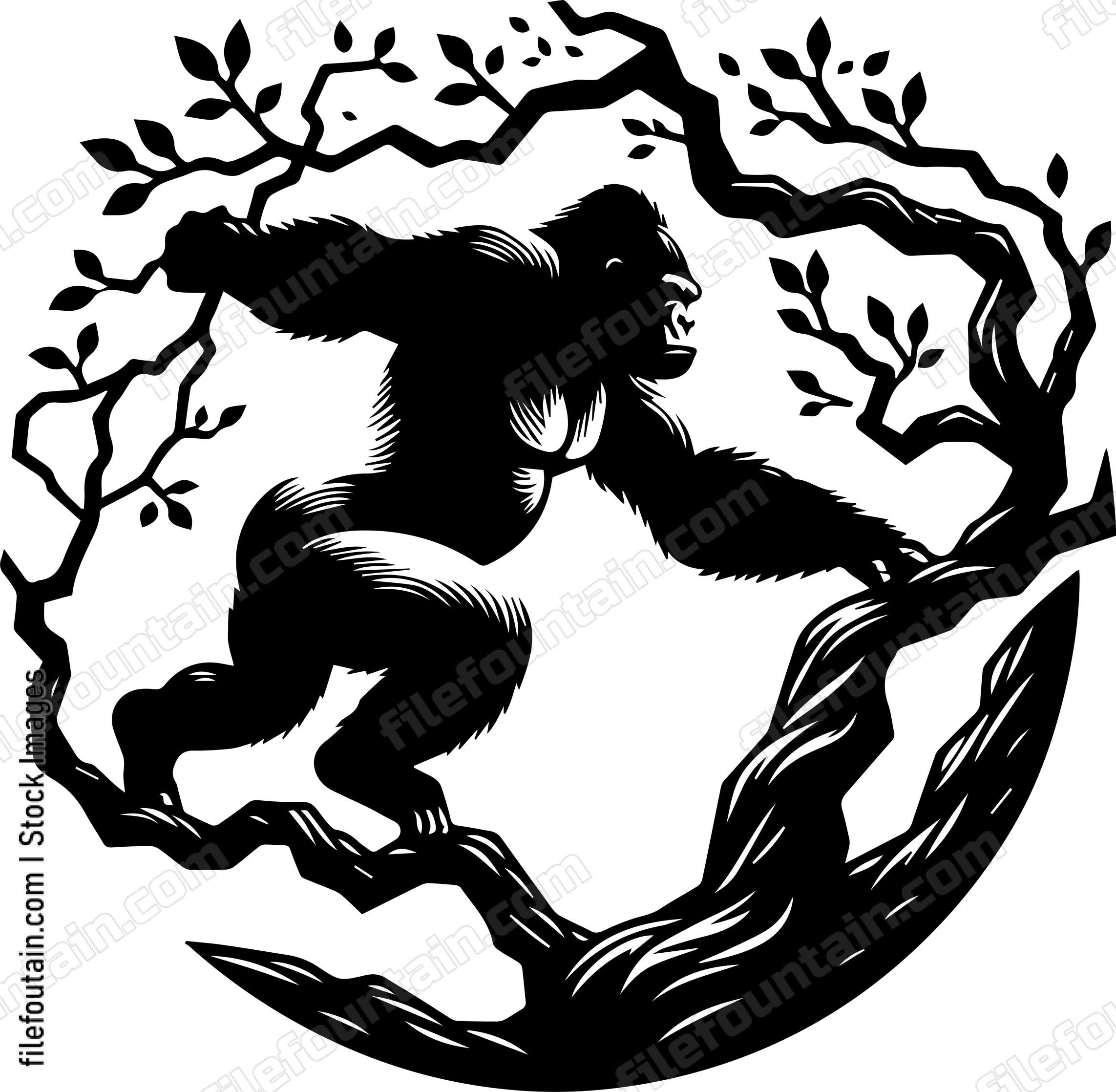 Silverback Gorilla Leaping Between Branches