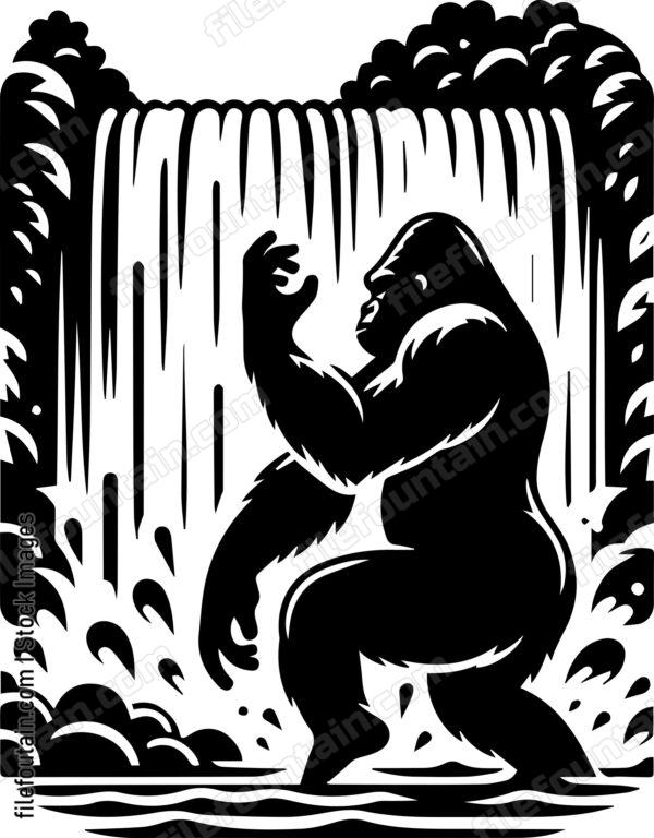 Silverback Gorilla Playing in a Waterfall