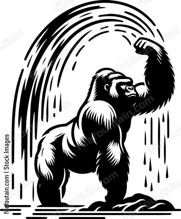 Silverback Gorilla Playing in a Waterfall