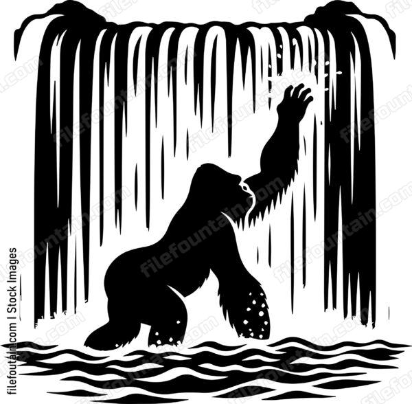 Silverback Gorilla Playing in a Waterfall