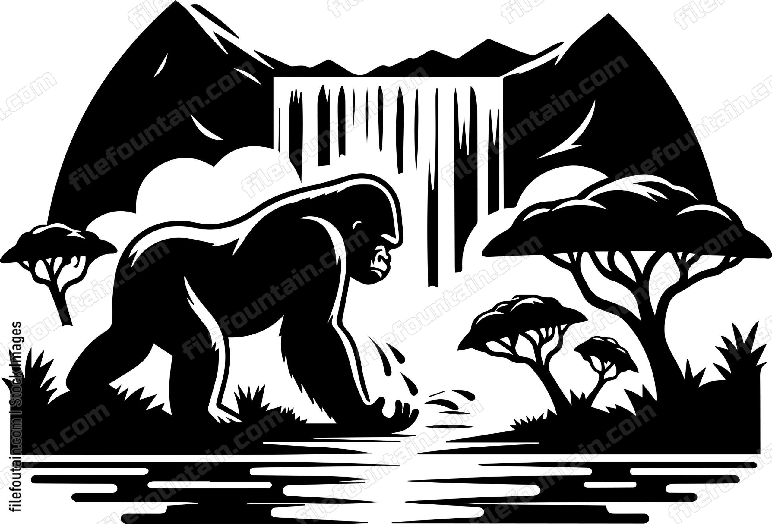 Silverback Gorilla Playing in a Waterfall