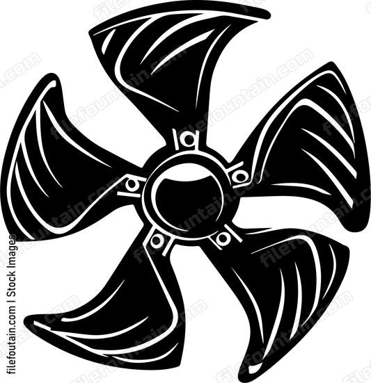 A black and white boat propeller