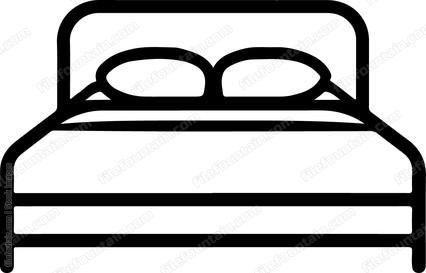 A simple line drawing of a bed