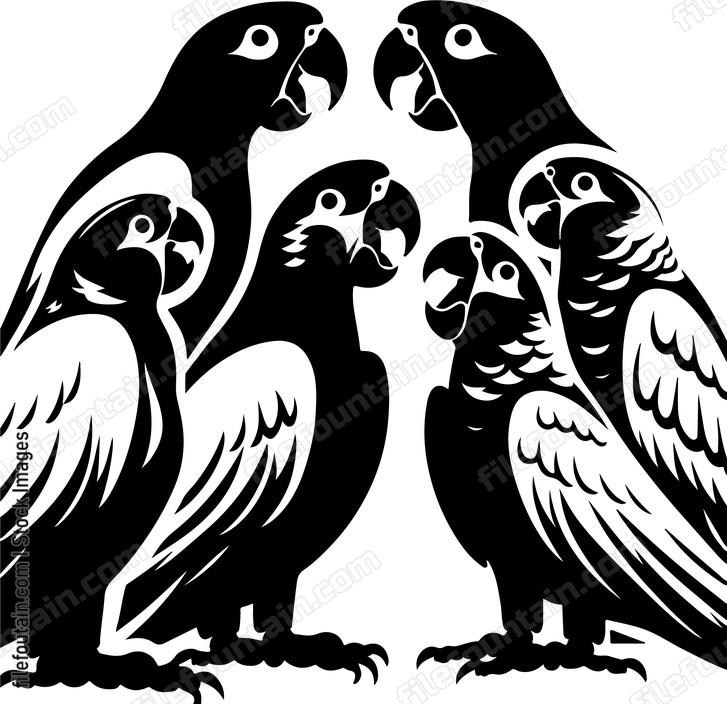 Amazon parrots in a noisy gathering exchanging squawks and chirps