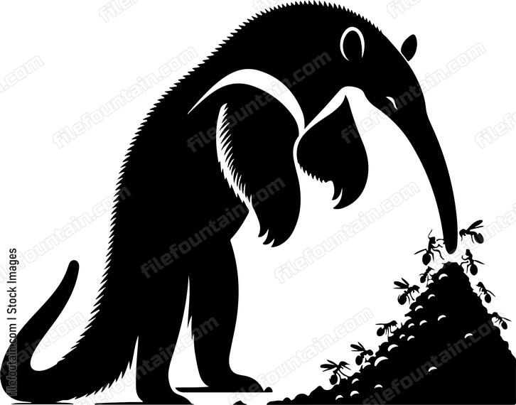 Anteater using its long tongue to capture ants and termites from a mound