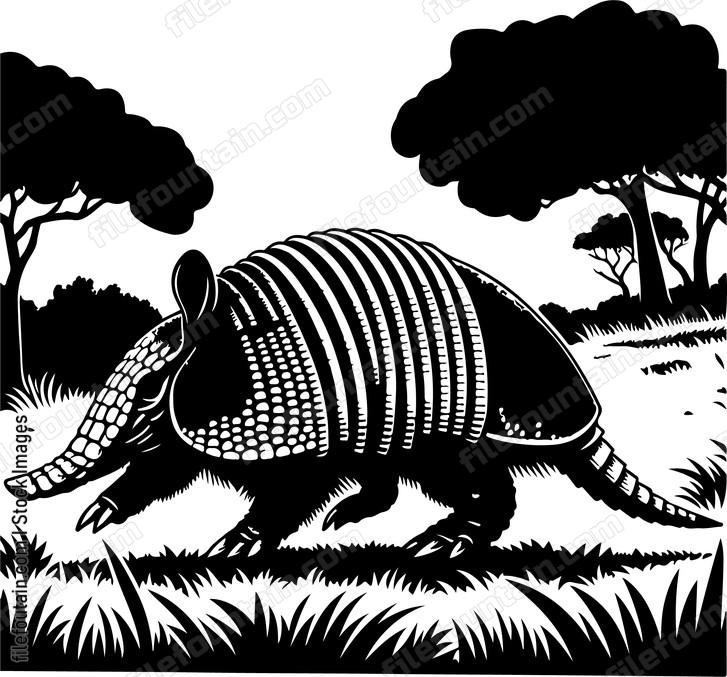 Armadillo scurrying along the forest floor seeking shelter or food