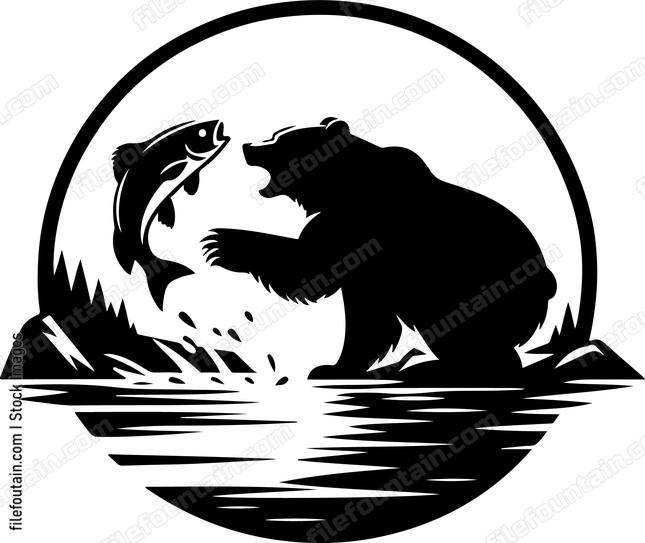 Bear catching a fish with a swift paw swipe