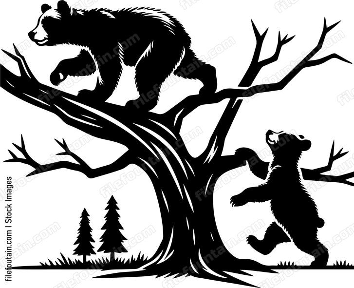 Bear cub playfully climbing a tree