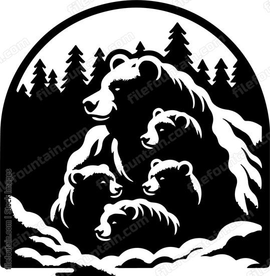 Bear family huddled together