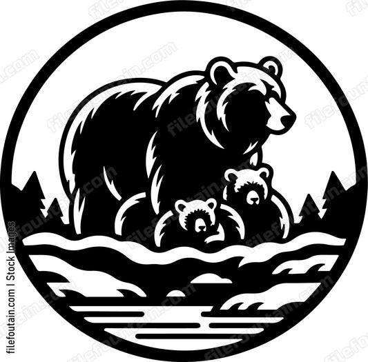 Bear family Mama bear and cubs
