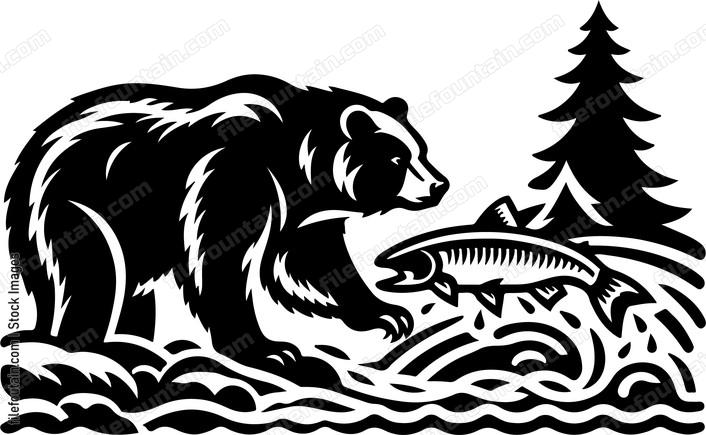 Bear fishing for salmon in a rushing stream