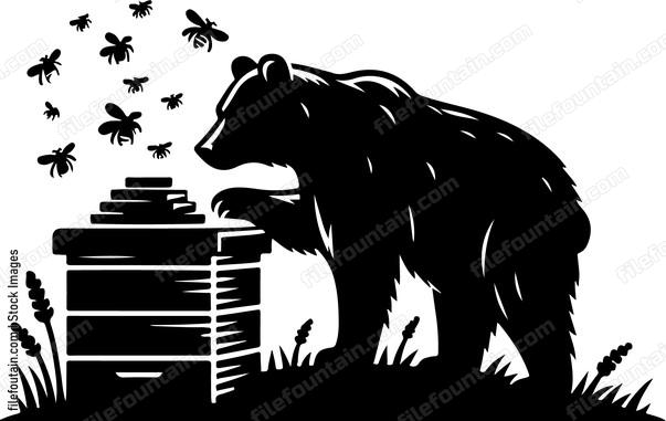 Bear inspecting a beehive for honey