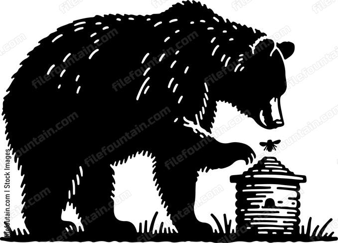 Bear inspecting a beehive for honey