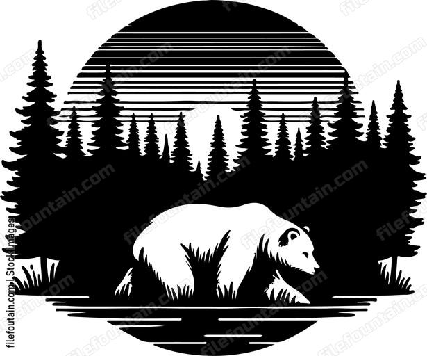 Bear prowling through a misty forest at dawn