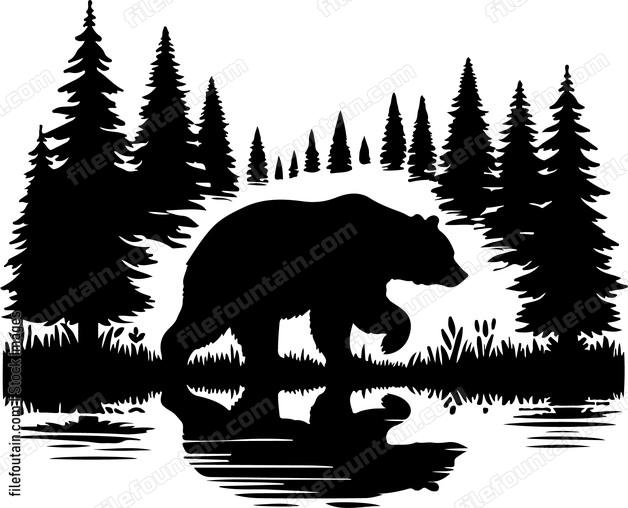 Bear prowling through a misty forest at dawn