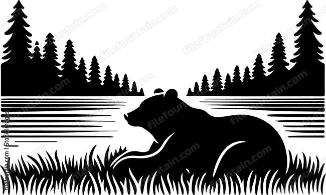 Bear resting by a lake