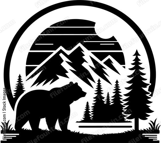 Bear silhouette against a golden sunset in the mountains