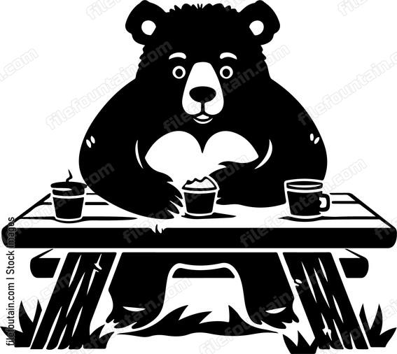Bear Sitting At Picnic Table