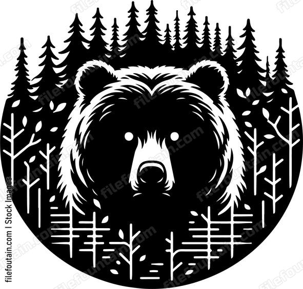 Bears eyes glowing in the twilight of a forest
