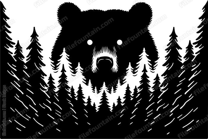 Bears eyes glowing in the twilight of a forest