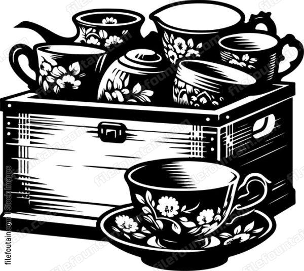 Box of delicate porcelain chinaware