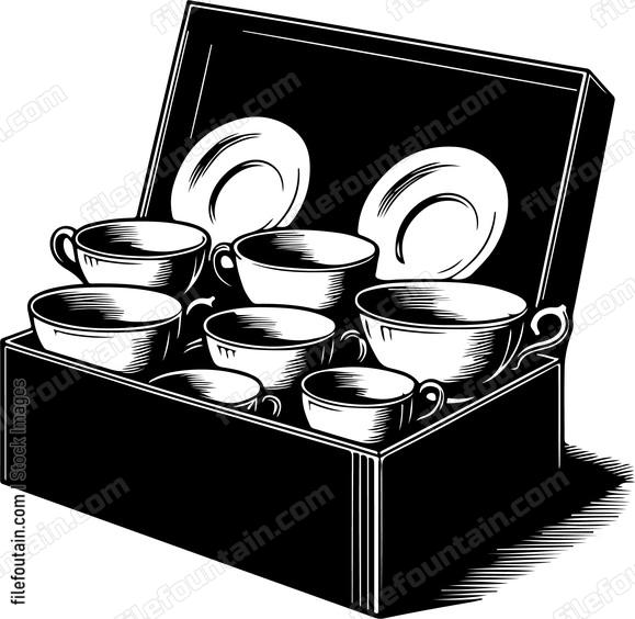 Box of delicate porcelain teacups