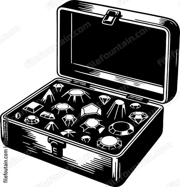 Box of rare and precious gemstones