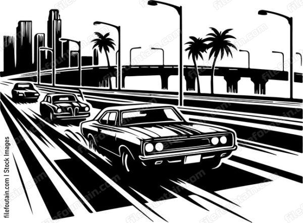 Cars chase through city streets