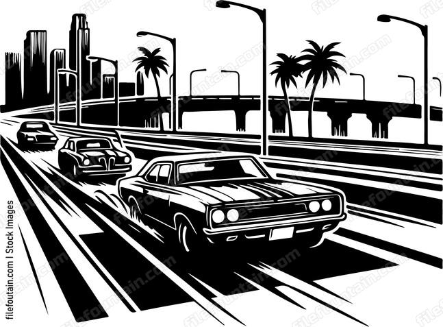 Cars chase through city streets