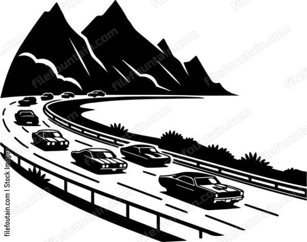 Cars cruising along a scenic coastal road