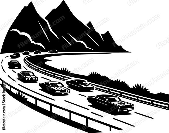 Cars cruising along a scenic coastal road