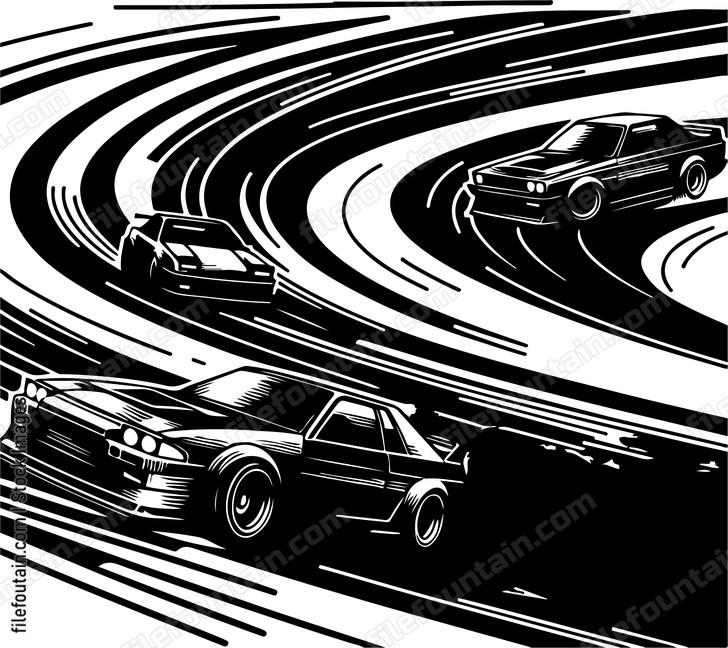 Cars drifting on a professional racing track