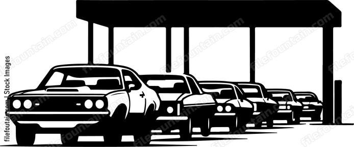 Cars lined up for a drive through event or attraction