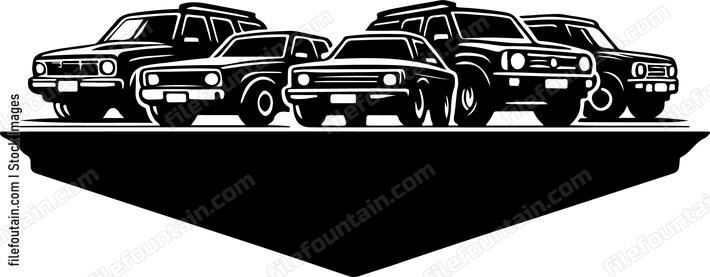 Cars parked under a canopy of autumn leaves