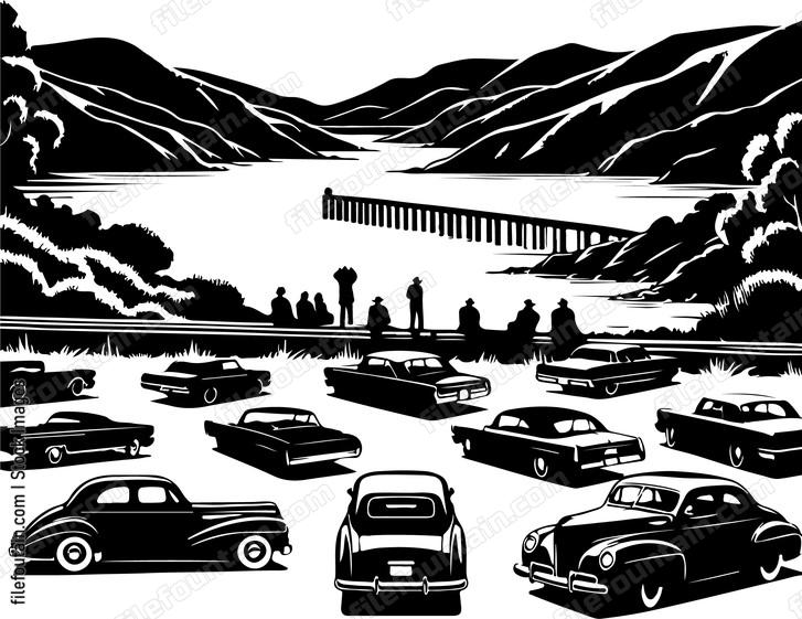 Cars pulling over to admire a scenic overlook