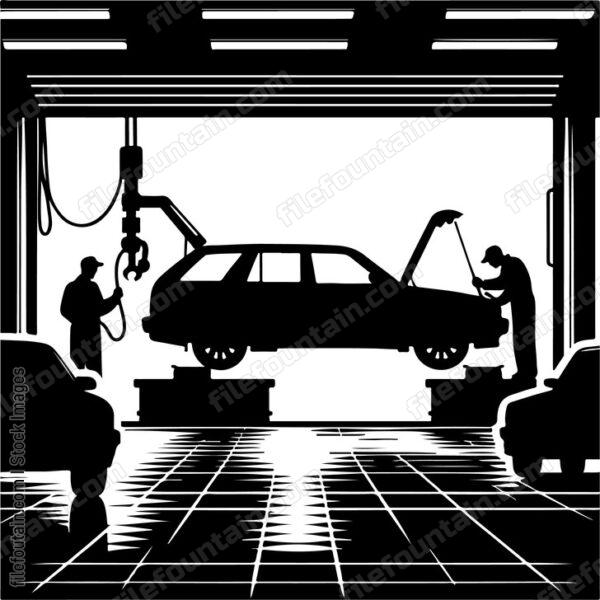 Cars undergoing maintenance at an auto repair shop