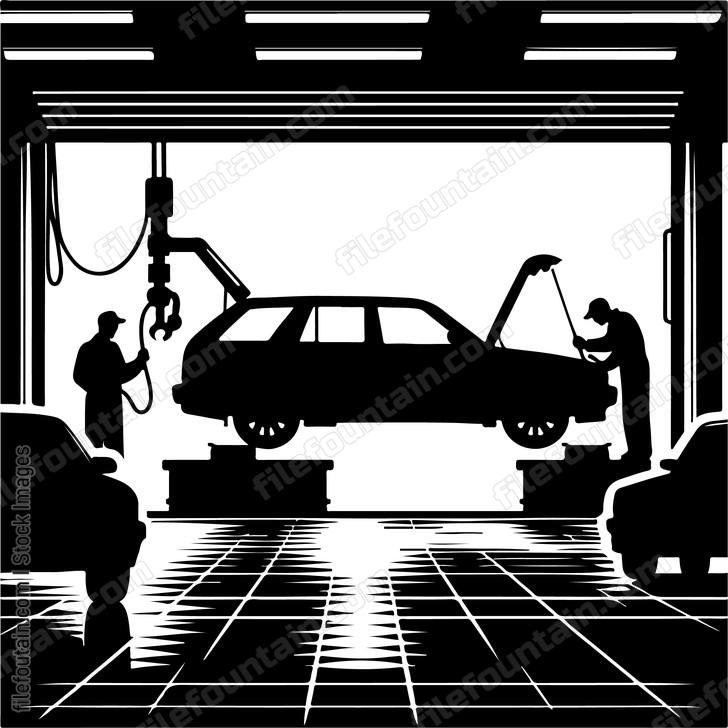 Cars undergoing maintenance at an auto repair shop