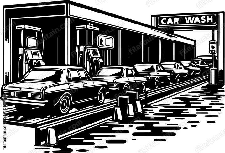 Cars waiting in line at a car wash