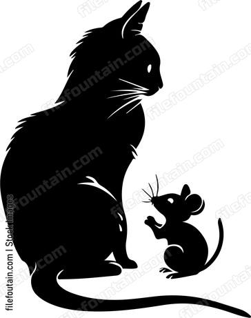 Cat and mouse silhouette